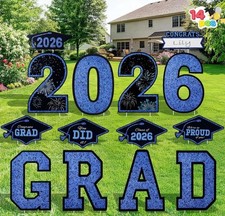 14 Pcs Graduation Yard Signs Class of 2026, Black  Blue Congrats Grad Yard Sign