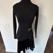 Women  s Black Opaque Dance Bodysuit Long Sleeve High Neck Size s