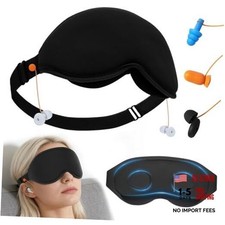 3D Contoured Sleep Mask with Earplug Keeper,Earbuds Anti-Loss,100 Black