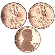2025 P D S Lincoln Shield Cent Year Set Proof & BU US 3 Coin Lot