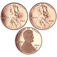 2025 P D S Lincoln Shield Cent Year Set Proof & BU US 3 Coin Lot