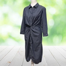 LUCKY BRAND Shirt Dress Womens Medium Blue Knot Waist Chambray Tulip Hem EUC