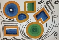 Signed constructive abstract gouache painting