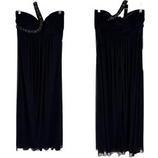 Vintage Y2K XSCAPE Beaded One Shoulder Babydoll Black Maxi Dress Size 8 Formal