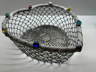 Vtg Aluminum Wire Heart-Shaped Woven Basket (Fruit/Bread)