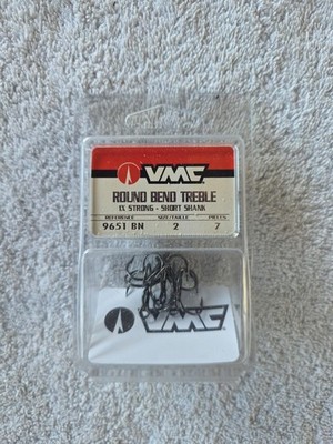 VMC Round Bend Treble Hooks 1X Strong Short Shank 9651BN Size 2 7pcs