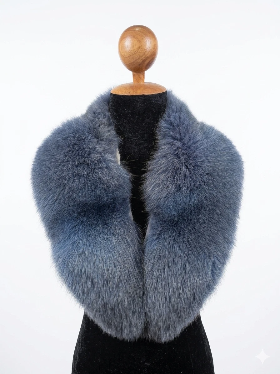 Luxury Genuine Blue Fox Fur Collar Real Fur Stole Wrap Winter Scarf for Unisex