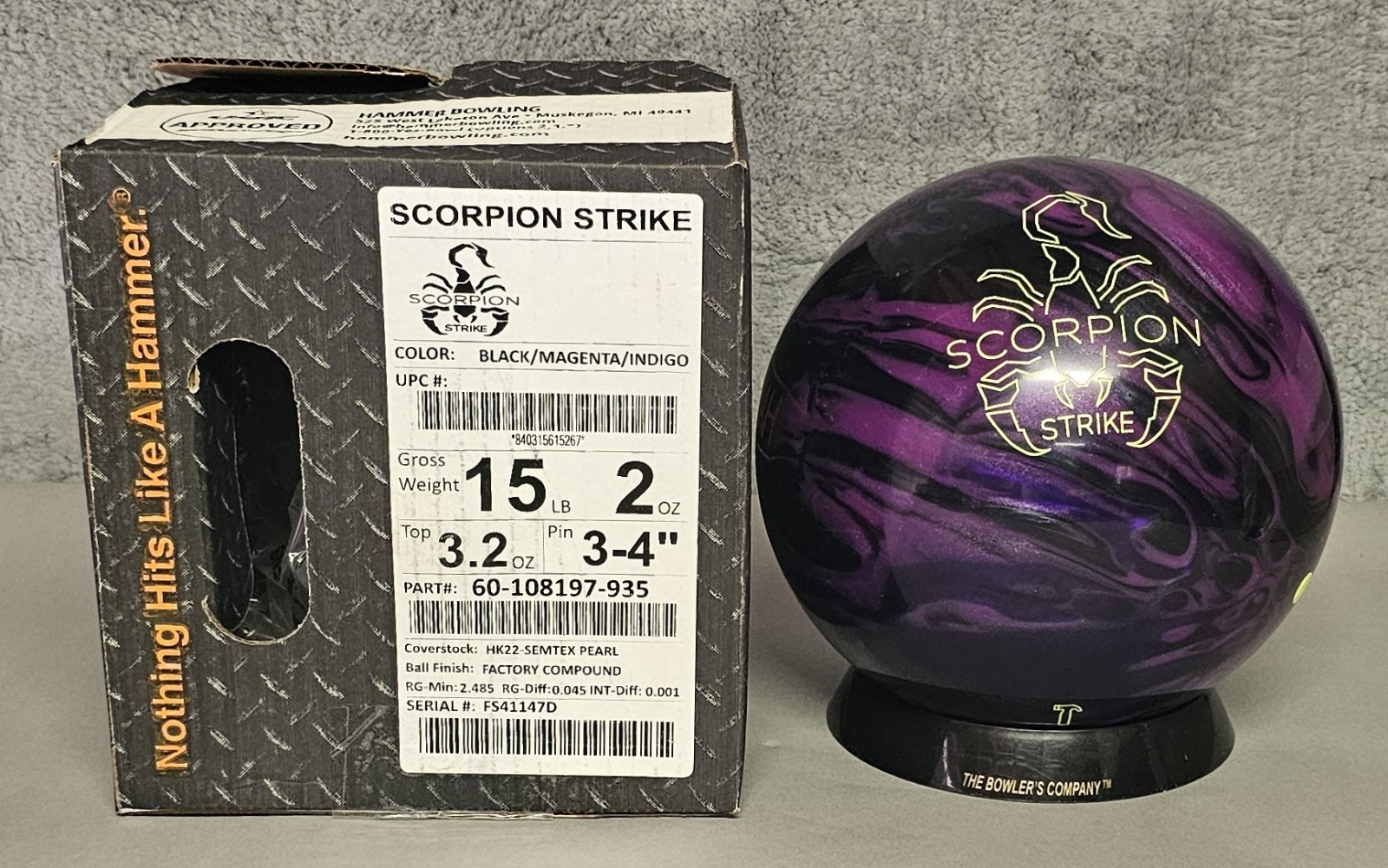 Bowling Ball Hammer Scorpion Strike 15lb Pearl Reactive new 