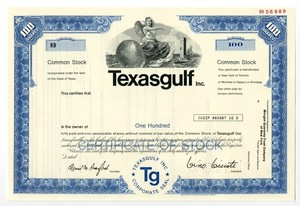 TX. Texasgulf Inc., 1981. 100 Shrs Specimen Stock Cert., XF-AU, S-CBNC.