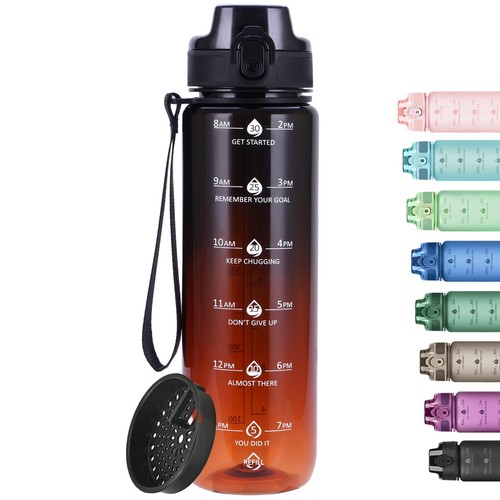 32oz Motivational Water Bottles with Time Marker & Fruit Strainer ...