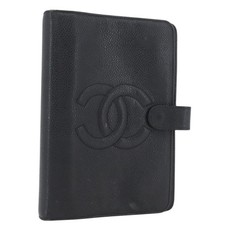 CHANEL Day Planner Cover Pelle di vitello granulata Nero Oro CC Autore BA10875
