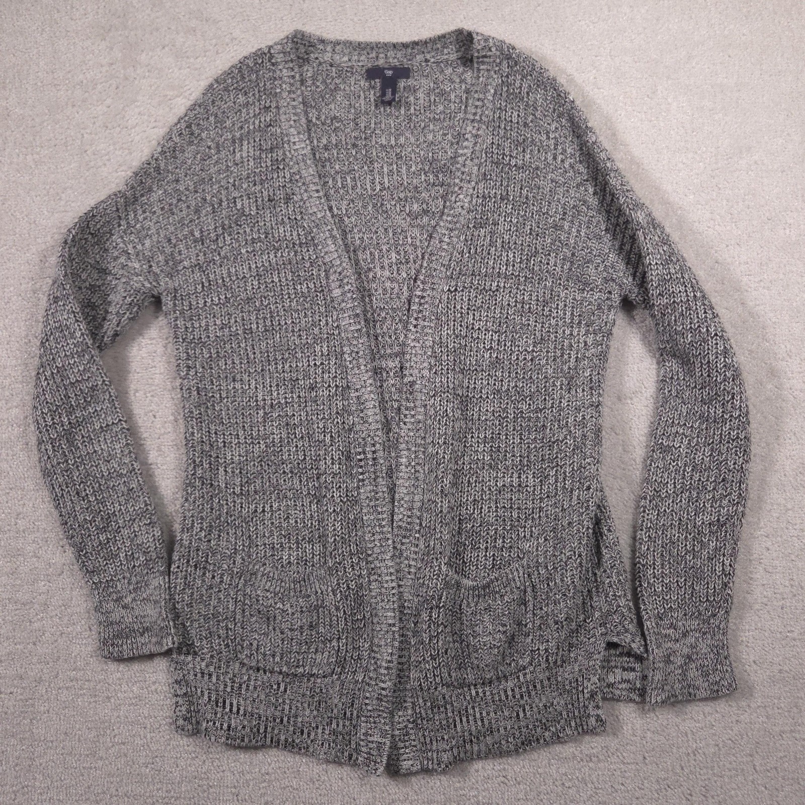 Gap Cardigan Sweater Womens Medium Gray Chunky Knit Open Front Pockets