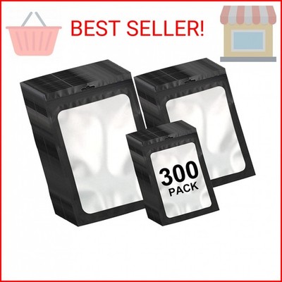 300 Pack 3 Sizes Resealable Mylar Bags Food Storage Smell Proof Bags with Front