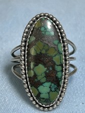 Southwestern Natural Green Spiderweb Turquoise Ring, Sterling, Size 10.5