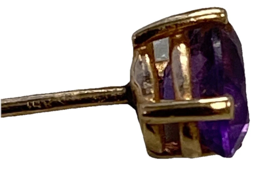 VTG Solid 14 K Gold Amethyst Stud Earrings - Image 2 of 4