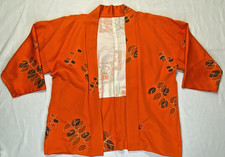 Vintage Orange Leaf Pattern Kimono Haori Jacket