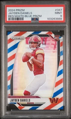 2024 Panini Prizm Jayden Daniels Red White Blue Prizm Rookie PSA 9 #347