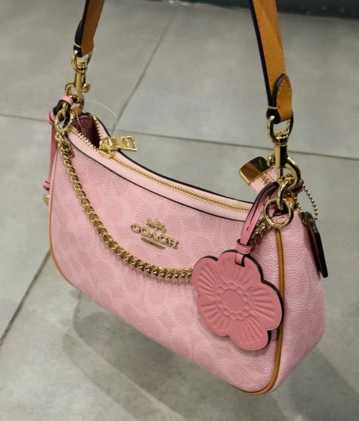 NWT Coach Teri Shoulder Bag Signature Canvas With Charms Gold