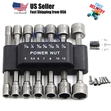 14pcs Power Nuts Driver Drill Bit Tools Set Metric Socket Wrench Screw 1/4'' ...