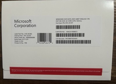 Windows Server 2025 Datacenter 64Bit 32 Core + 50 CALs Sealed New