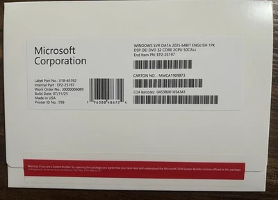 Windows Server 2025 Datacenter 64Bit 32 Core + 50 CALs Sealed New - image 1 of 2