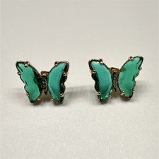 Green  Gold Metal Butterfly Shape Stud Earrings Enamel Butterfly Closure