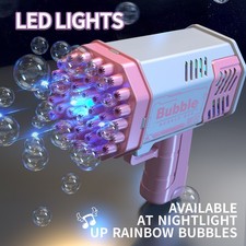 Pink space Handheld Bubble Gun 40 Holes Led Light Outdoor Fun For Boys  Girls
