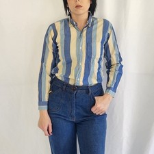 60s/70s Blue and Cream Striped Button Down