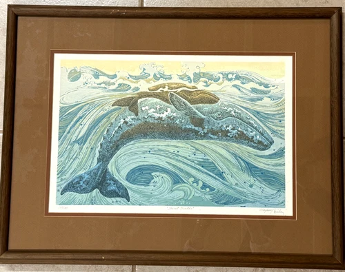 1978 signed #132/185 JD Mayhew/Dailey Colored Etching/ Litho WHALES First Breath - Picture 2 of 12