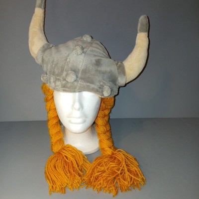 Euro Souvenirs Viking Helmet Hat Plush Horns Braids Costume Halloween