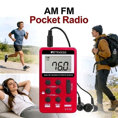 Retekess V112 Pocket FM/AM Radio Mini Receiver Digital Rechargeable Walking