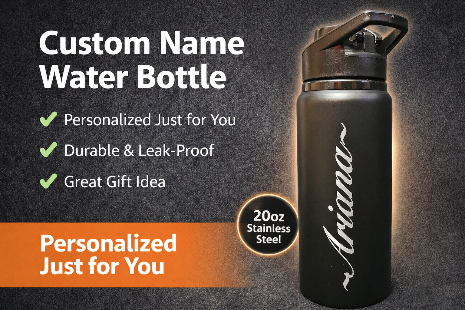 $22 Free Shipping!!! ANY NAME!!! ANY FONT!!! 20oz Black Stainless Water Bottle