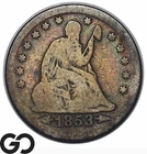 1853 Seated Liberty Quarter, Arrows & Rays, Scarce Coin