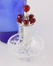 Art Deco Silver & Cut Glass Bowl Cocktail Pick Holder & 6 Cherry Cocktail Sticks