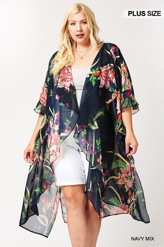 Gigio By Umgee Kimono Size XL Navy Sheer Floral Coastal Beach Swim Cover NWT