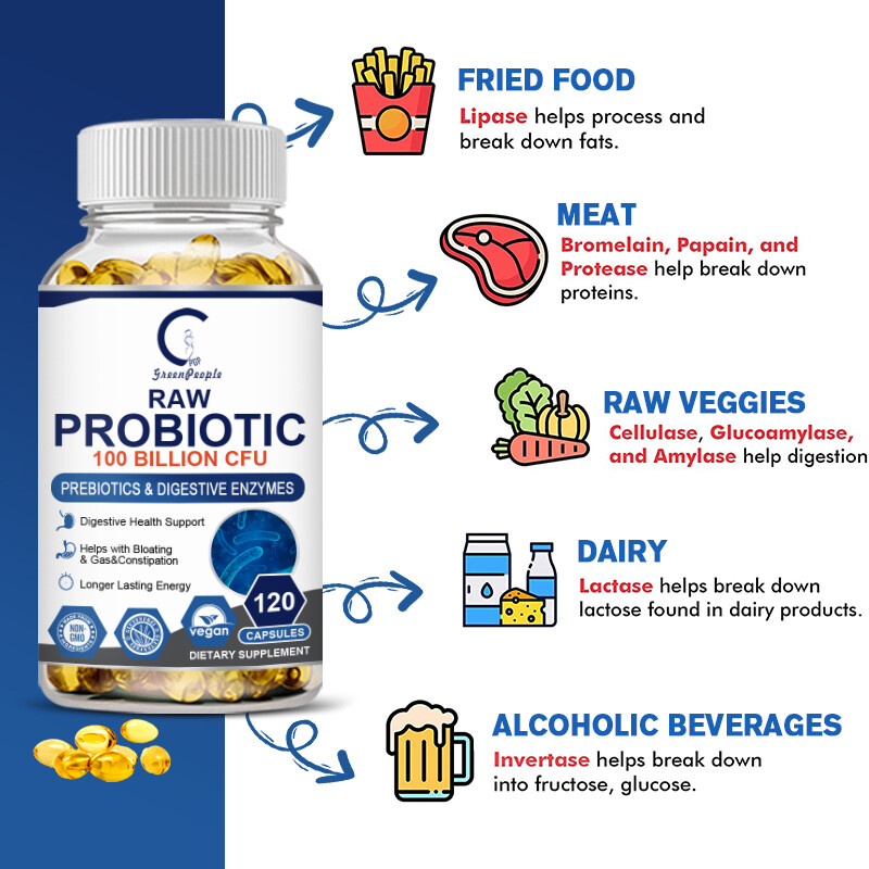 Probiotics Digestive Enzymes 100 Billion CFU Potency Immune Health 120