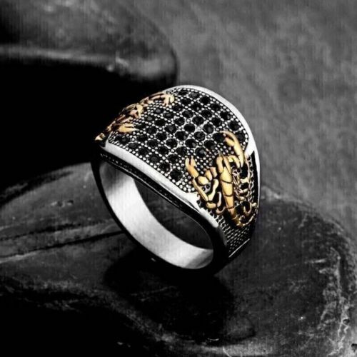 Mens Charm2Ct Simulated Black Diamond Scorpion Ring 14K Black Gold Plated Silver - Picture 1 of 5