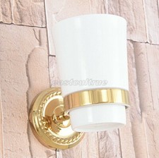Gold Color Brass Wall Mounted Toothbrush Holder with Single Ceramic Cup eba592