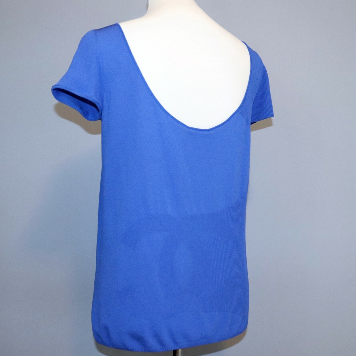 CHANEL Sz 42 Coco Mark CC Logo Blue Short Sleeve Top Cruise