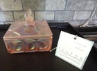 1998 FENTON Glass Champagne Pink Satin Iridescent KOI FISH Trinket Box 9080 PQ