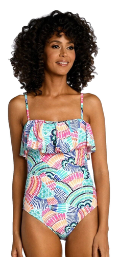 La Blanca Waves of Color One Piece Multicolor Bandeau Swimsuit Bathing Suit 10