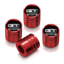 Ford Mustang Gt In Black On Red Aluminum Cylinder-style Tire Valve Stem Caps Ford Mustang Gt In Black On Red Aluminum Cylinder-style Tire Valve Stem Caps