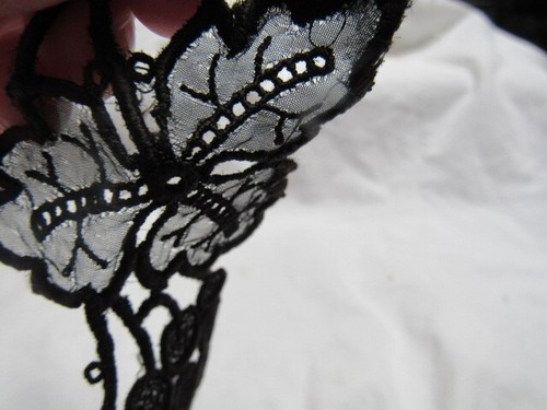 Antique Trim Applique Black Bunch Grapes Leaves Cord Sheer - Picture 5 of 6