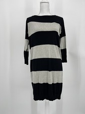 ATM Rugby Stripe Sweater Dress 3/4 Sleeve Black Heather Gray Knee Length Size S