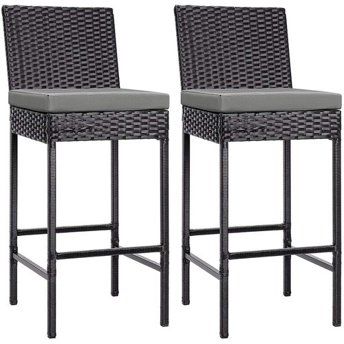 2pcs/4pcs Outdoor Wicker Barstool Patio Rattan Furniture Bar Stools w/ Cushions - Picture 13 of 14