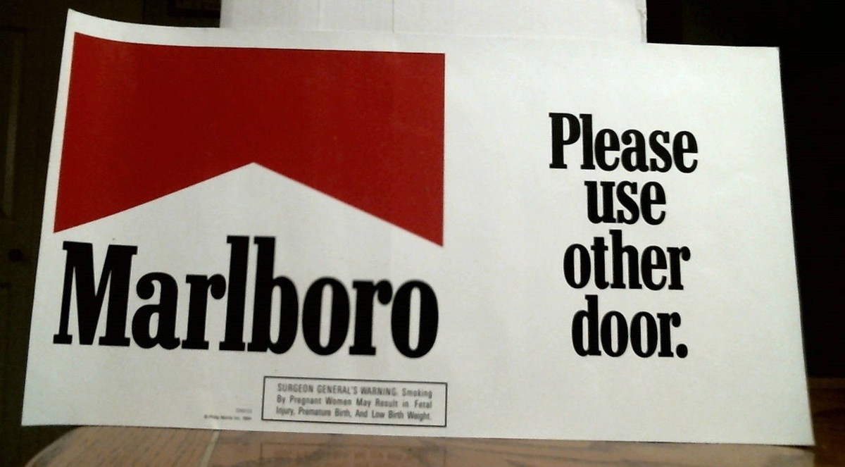 Pair of MARLBORO Cigarettes Adhesive Door Signs for Stores, Unused