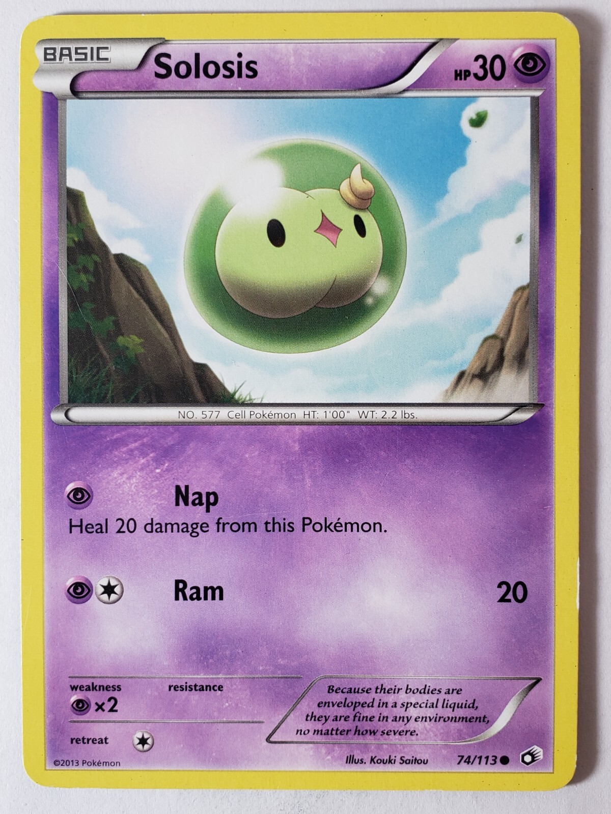 Solosis 74/113 LP - Legendary Treasures Pokemon Card - Kouki Saitou Art