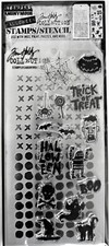 Tim Holtz Halloween Spooky Scribble Stamp  Dotted Stitched Stencil Set THMM147