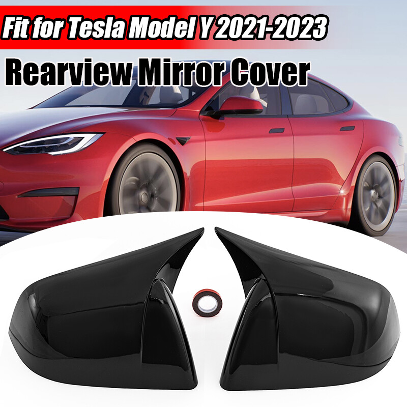 Fits 2020-23 TESLA MODEL Y M HORN STYLE GLOSS BLACK SIDE MIRROR COVERS CAP CASE