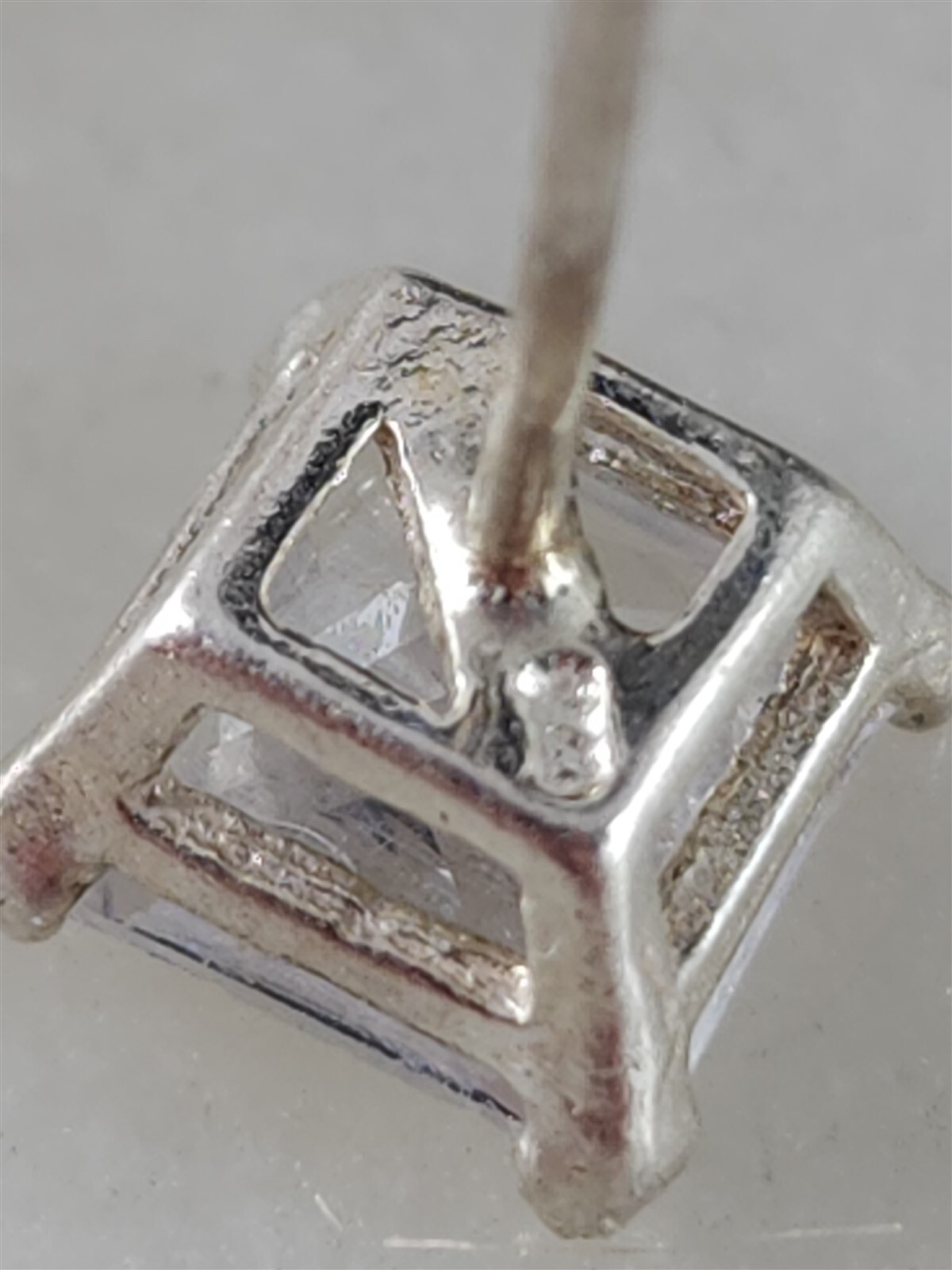 Solid Sterling Silver Sparkling Square Gemstone S… - image 3